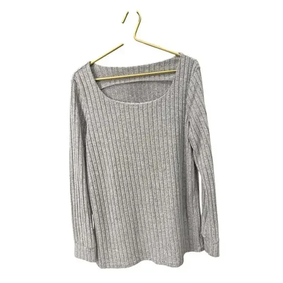 Gray Ribbed Long Sleeve Scoop Neck Soft Stretch Sweater XL EUC - Picture 2 of 7
